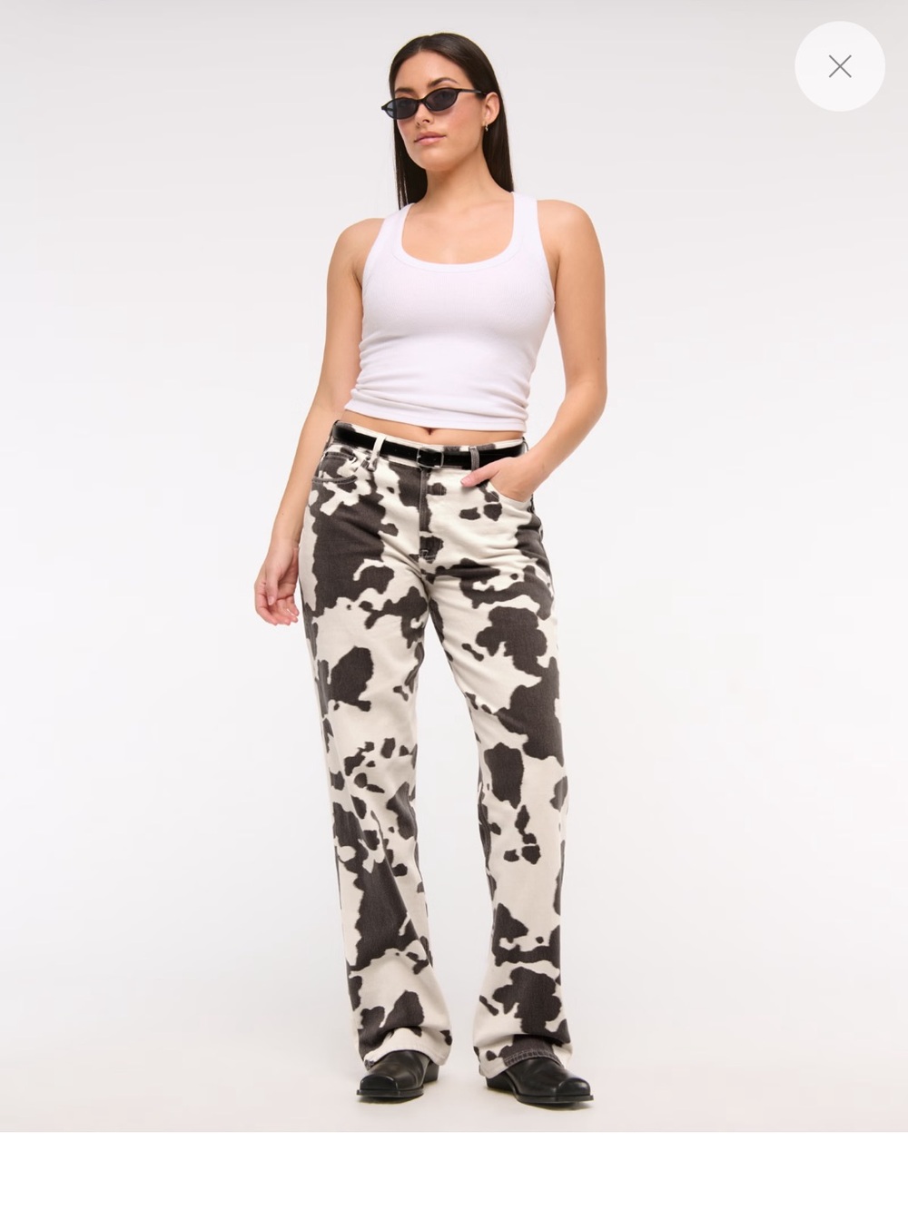 Abercrombie & Fitch Cream and Brown Cow Print Baggy Jeans size 26 LONG/TALL